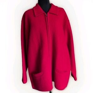 Vntg EMINENT By Lisa 100% Boiled Wool Cherry Red Zip Up Sweater Jacket Sz 1X GUC